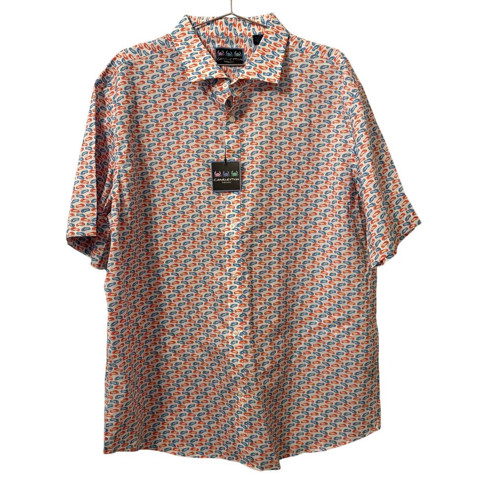 Charleston Threads Men’s NEW Flip Flop Print Short Sleeve Buttondown Shirt XXL